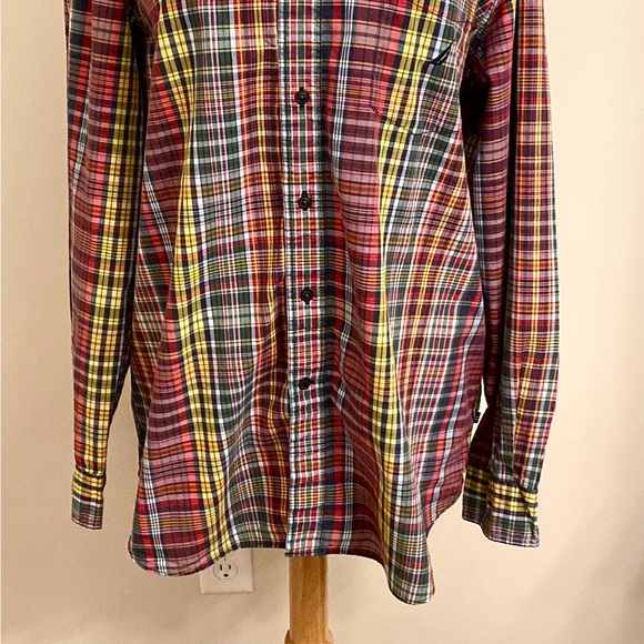Nautica Men’s Red Green Yellow Plaid Long Sleeve Button Down Cotton Shirt SZ XL - Picture 3 of 13
